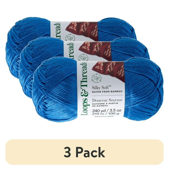 (3 pack) Silky Soft Yarn by Loops & Threads - Yarn for Knitting - Crochet - Weaving - and Arts & Crafts - Blue - Bamboo - 3.5 oz