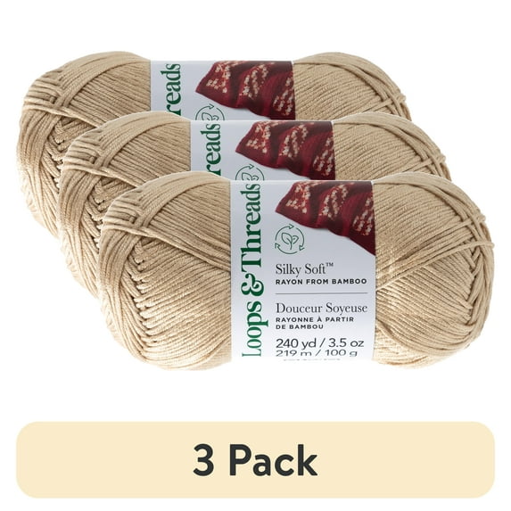 (3 pack) Silky Soft Yarn by Loops & Threads - Yarn for Knitting - Crochet - Weaving - and Arts & Crafts - Brown - Bamboo - 3.5 oz