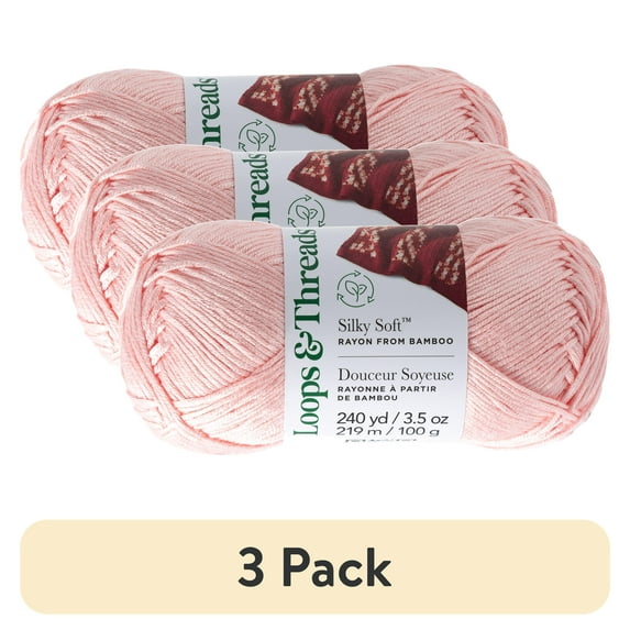 (3 pack) Silky Soft Yarn by Loops & Threads - Yarn for Knitting - Crochet - Weaving - and Arts & Crafts - Pink - Bamboo - 3.5 oz