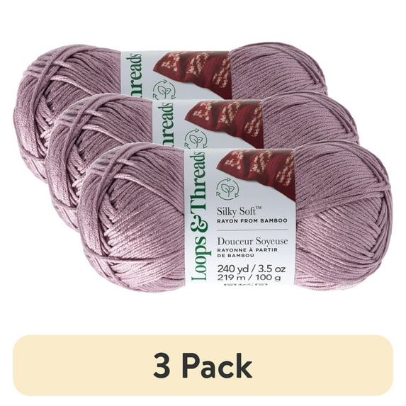 (3 pack) Silky Soft Yarn by Loops & Threads - Yarn for Knitting - Crochet - Weaving - and Arts & Crafts - Pink - Bamboo - 3.5 oz