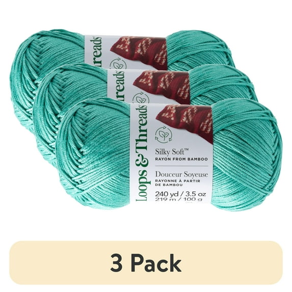 (3 pack) Silky Soft Yarn by Loops & Threads - Yarn for Knitting - Crochet - Weaving - and Arts & Crafts - Seaglass - Bamboo - 3.5 oz