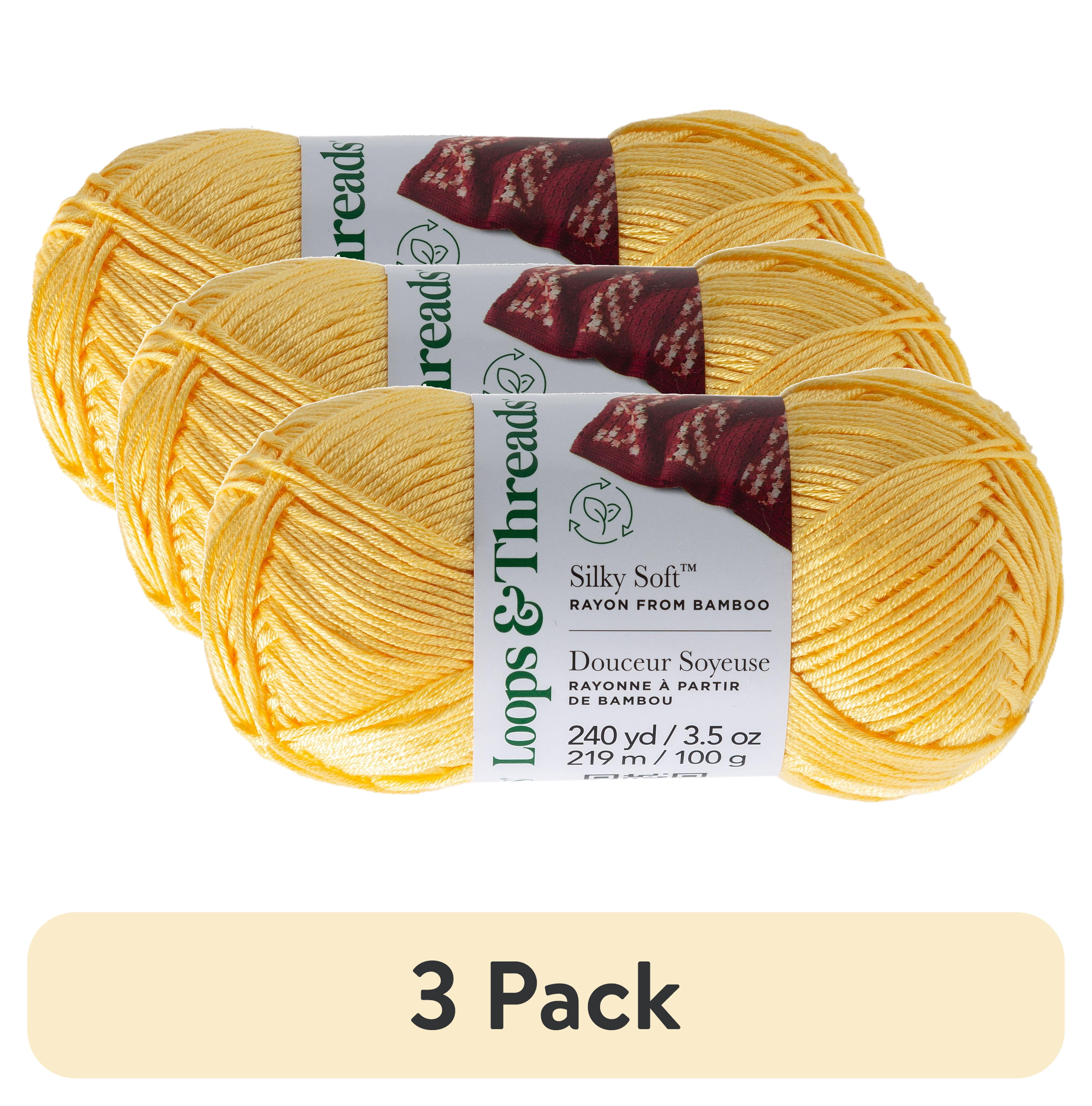 (3 pack) Silky Soft Yarn by Loops & Threads - Yarn for Knitting - Crochet - Weaving - and Arts & Crafts - Yellow - Bamboo - 3.5 oz