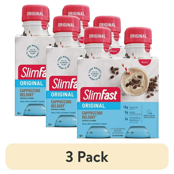 (3 pack) SlimFast Original Cappuccino Delight Meal Replacement Shakes , 11oz Bottle, 4pk