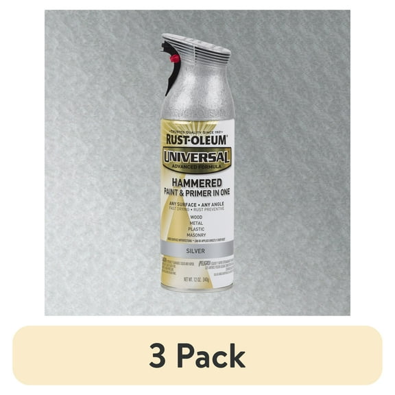 (3 pack) Silver, Rust-Oleum Universal All Surface Interior/Exterior Hammered Spray Paint, 12 oz