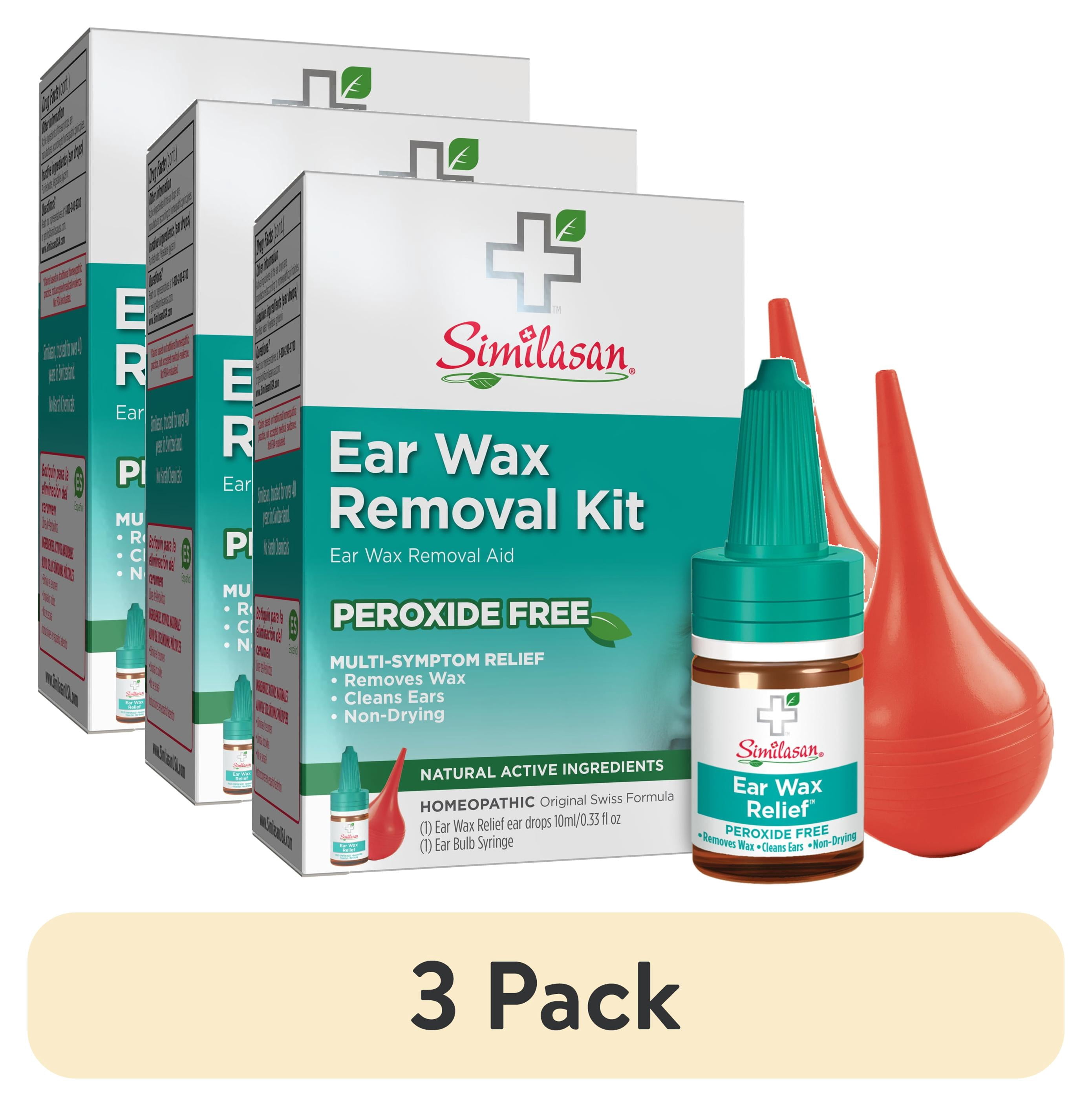 (3 pack) Similasan Ear Wax Removal Kit with Drops & Bulb Syringe, Temporary Relief, 0.33 fl oz