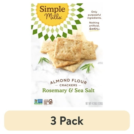 (3 pack) Simple Mills Almond Flour Crackers, Rosemary and Sea Salt, Gluten-Free, 4.25 oz
