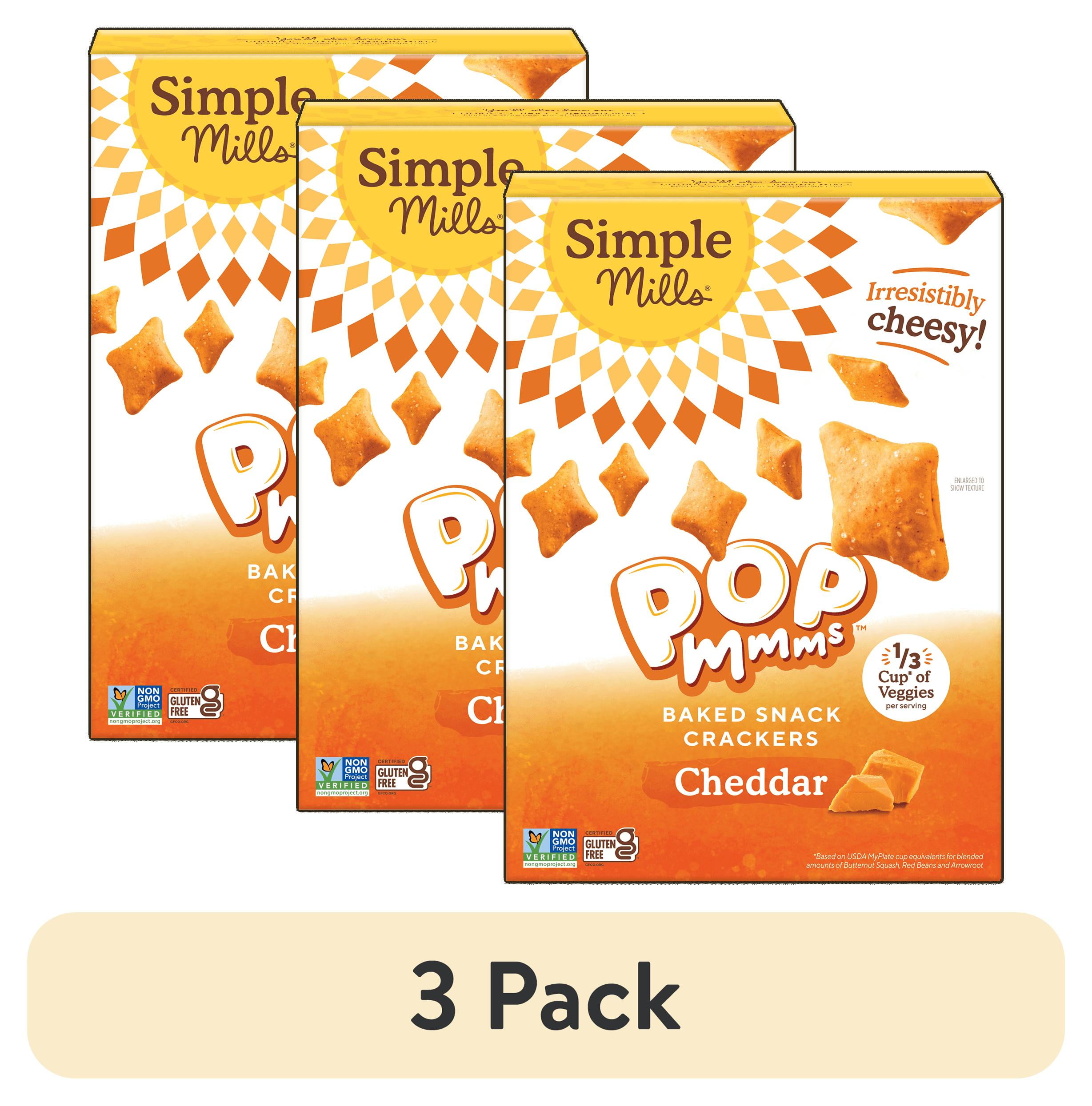 (3 pack) Simple Mills Cheddar Pop Mmms, Gluten Free Baked Snack Crackers, 4 oz Box