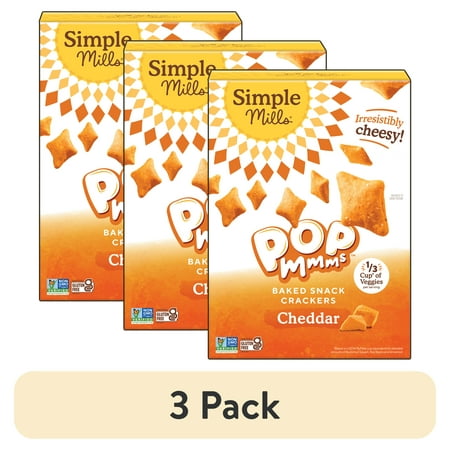 (3 pack) Simple Mills Cheddar Pop Mmms, Gluten Free Baked Snack Crackers, 4 oz Box