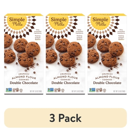 (3 pack) Simple Mills Crunchy Toasted Almond Flour Cookies, Double Chocolate, 5.5 oz Box