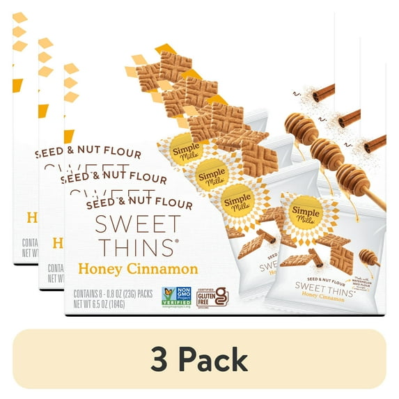 (3 pack) Simple Mills Honey Cinnamon Seed & Nut Flour Sweet Thins Snack Packs, 0.8 oz, Pack of 8