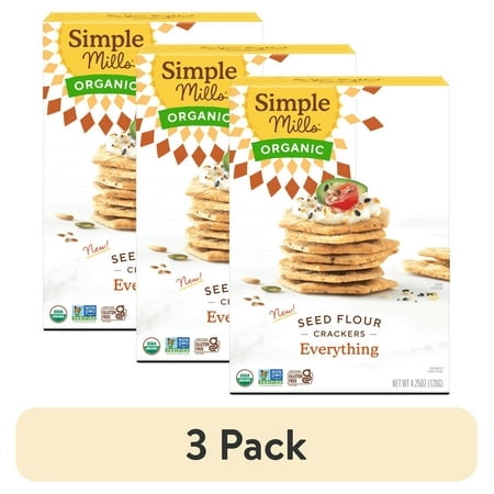 (3 pack) Simple Mills Organic Seed Flour Crackers, Everything Seasoning, Gluten-Free, 4.25 oz