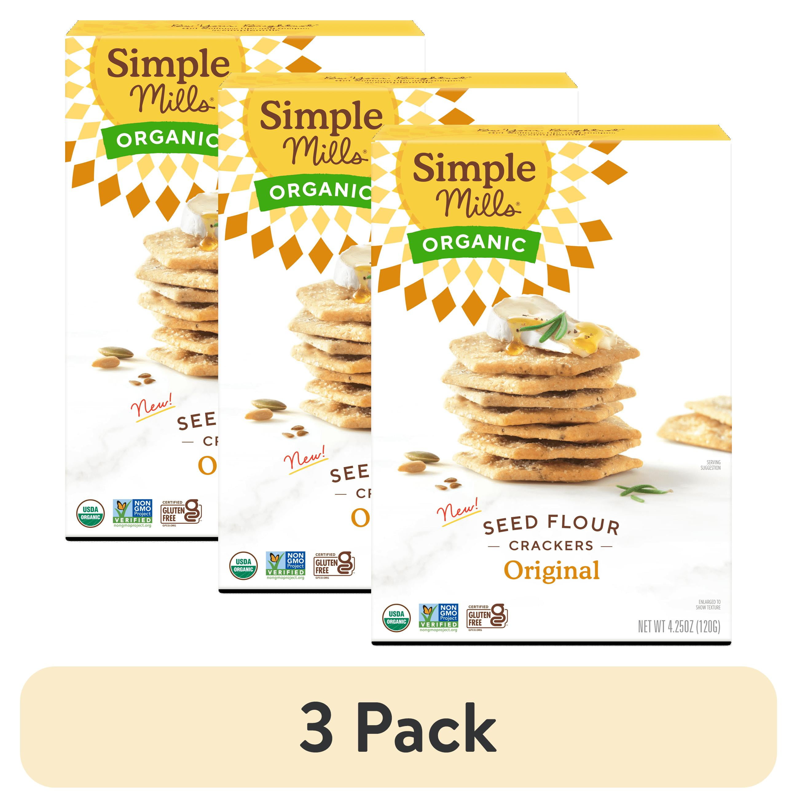 (3 pack) Simple Mills Organic Seed Flour Crackers, Original Sea Salt, Gluten-Free, 4.25 oz
