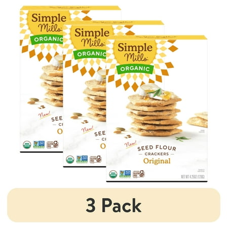 (3 pack) Simple Mills Organic Seed Flour Crackers, Original Sea Salt, Gluten-Free, 4.25 oz