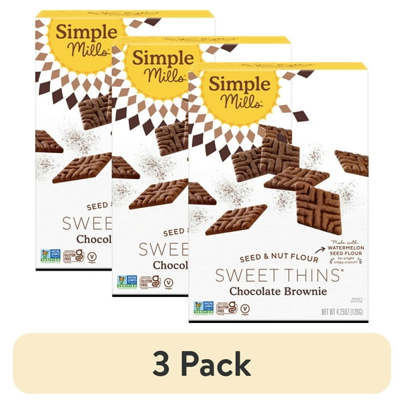 (3 pack) Simple Mills Seed and Nut Flour Sweet Thins, Chocolate Brownie, Gluten-Free, 4.25 oz