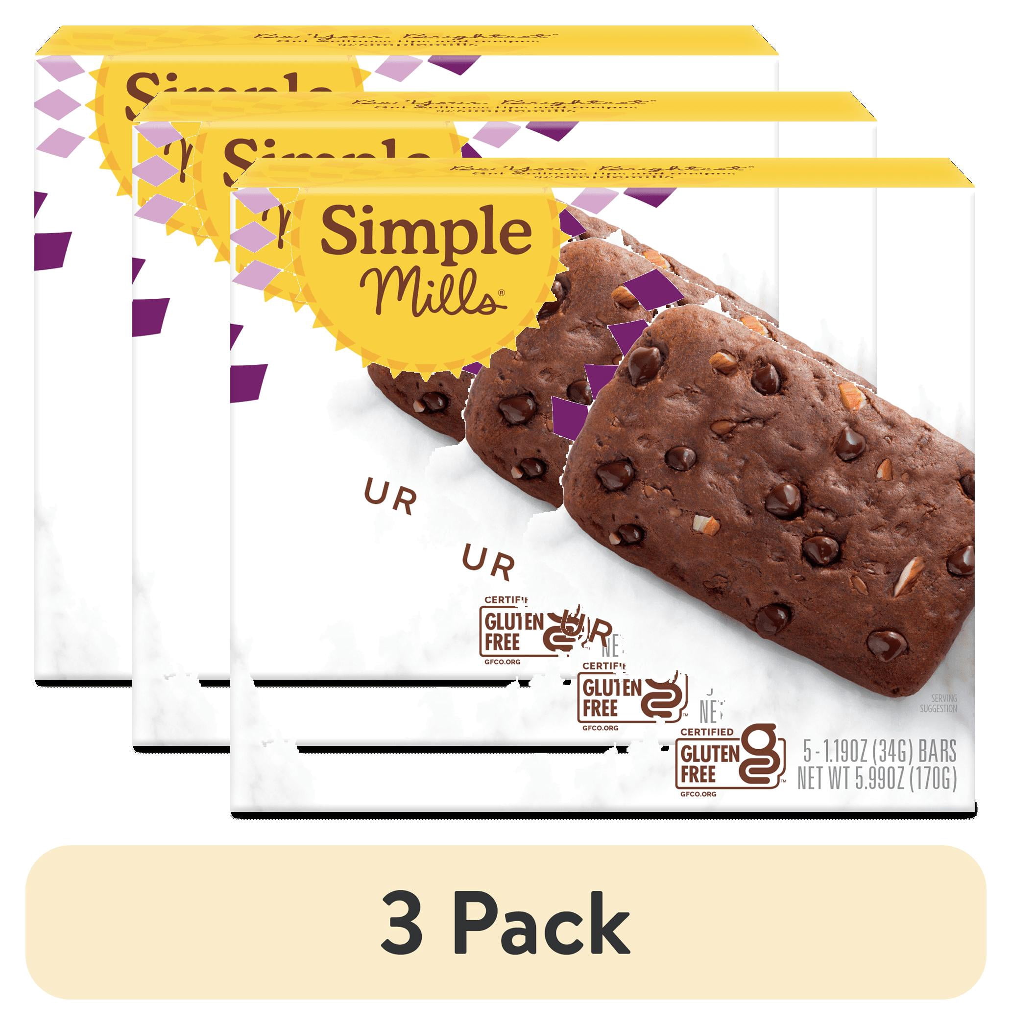 (3 pack) Simple Mills Soft Baked Almond Flour Bars, Chocolate Brownie, Gluten-Free, 5 bars / Cardboard Box