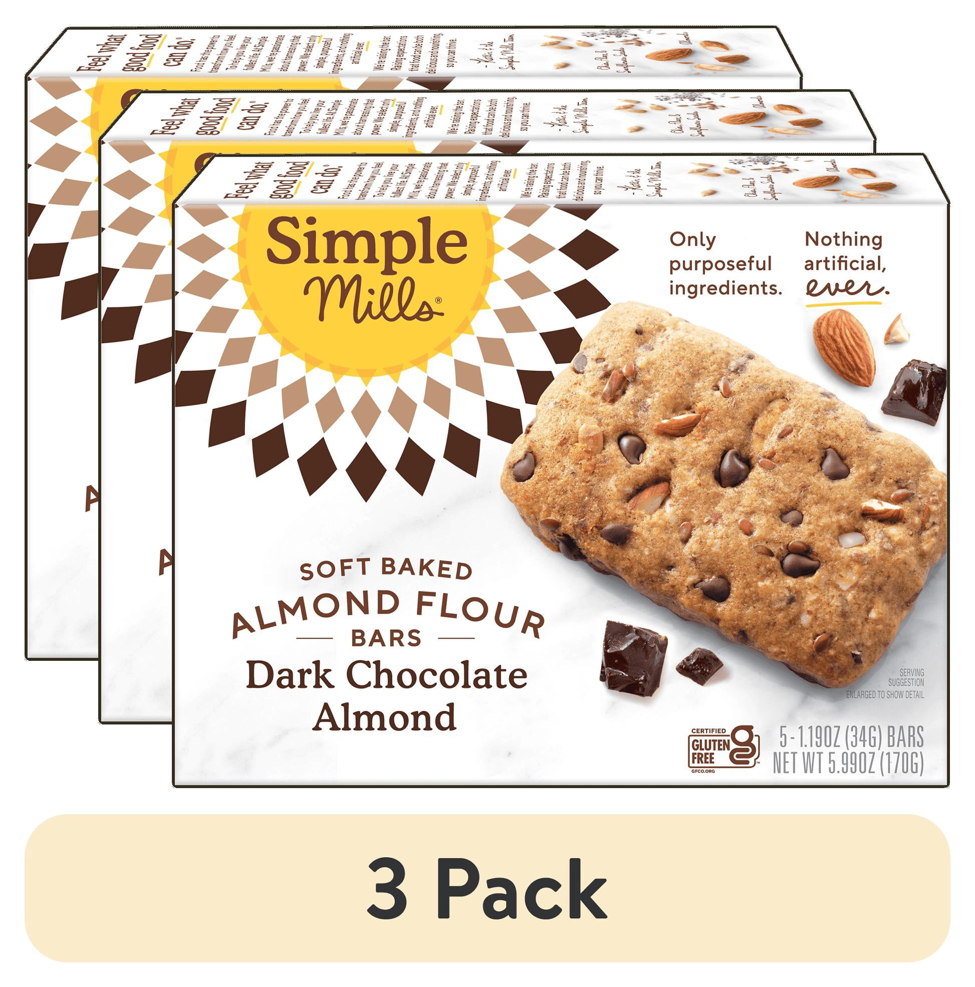(3 pack) Simple Mills Soft Baked Almond Flour Bars, Dark Chocolate Almond, 5 Count