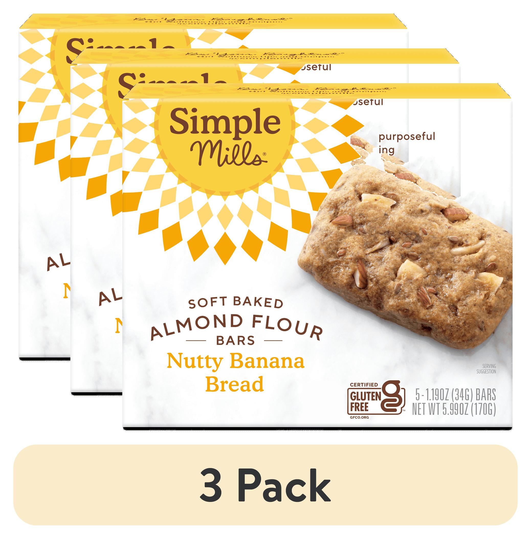 (3 pack) Simple Mills Soft Baked Almond Flour Bars, Nutty Banana Bread, Gluten-Free, 5 Count