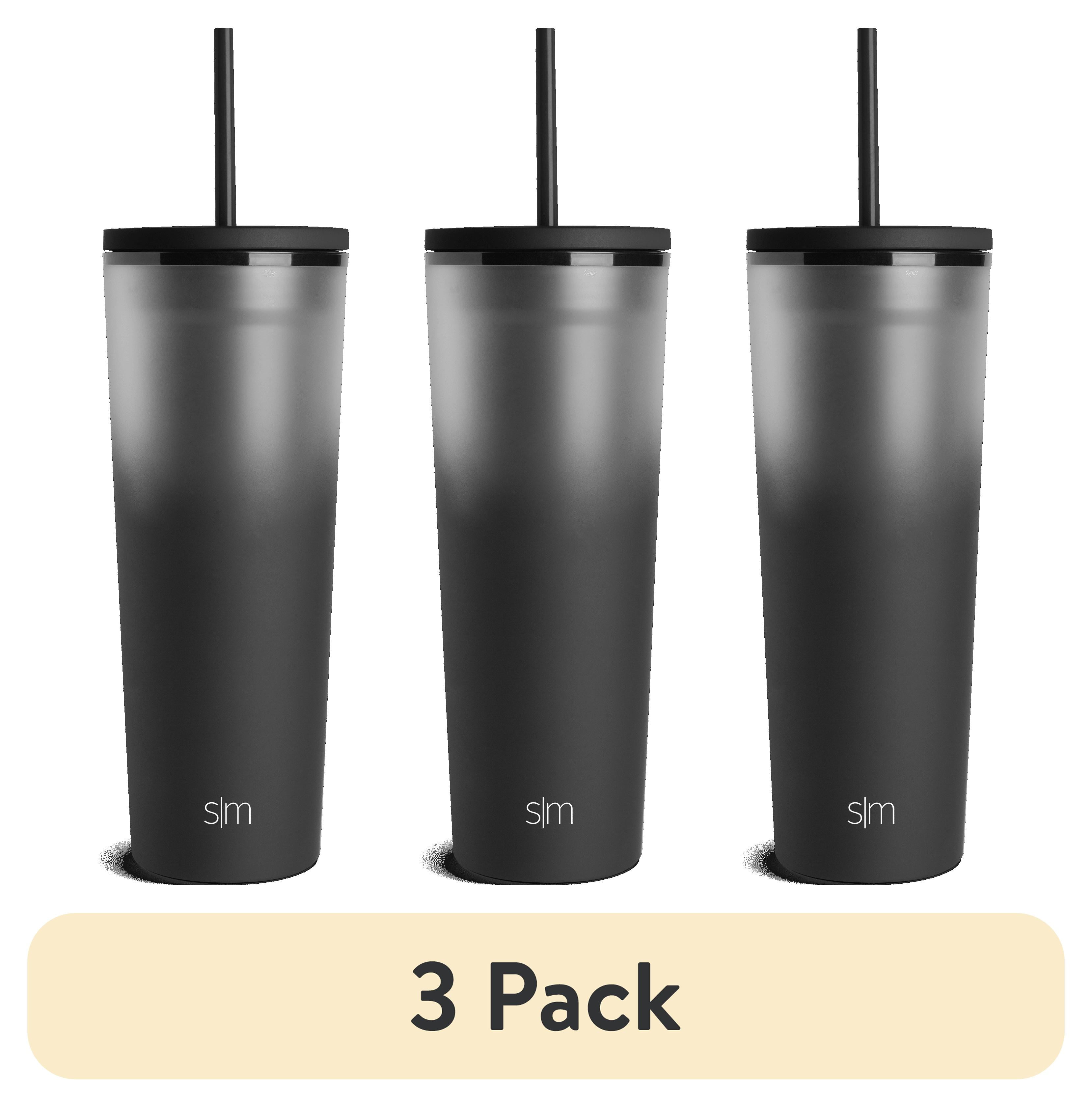 (3 pack) Simple Modern 24 fl oz Double Wall Plastic Classic Tumbler with Lid and Straw | Midnight Black