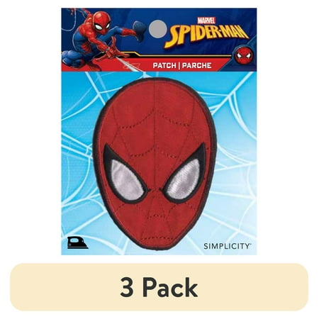 (3 pack) Simplicity Marvel Spiderman Head Iron-on Applique Embroidered Patch, Red, 1 Each