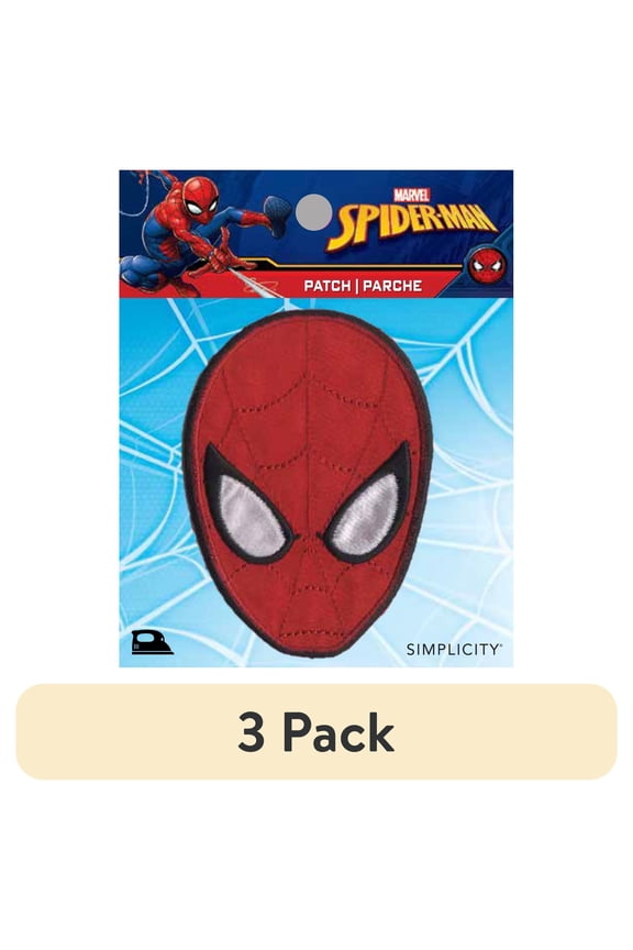 (3 pack) Simplicity Marvel Spiderman Head Iron-on Applique Embroidered Patch, Red, 1 Each