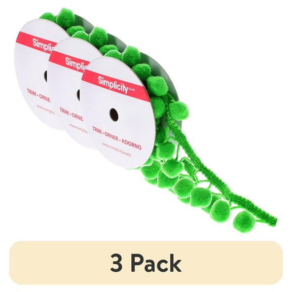 (3 pack) Simplicity Trim, Green 1 1/4 inch Jumbo Pom Pom Trim Great for Apparel, Home Decorating, and Crafts, 1 Yard, 1 Each