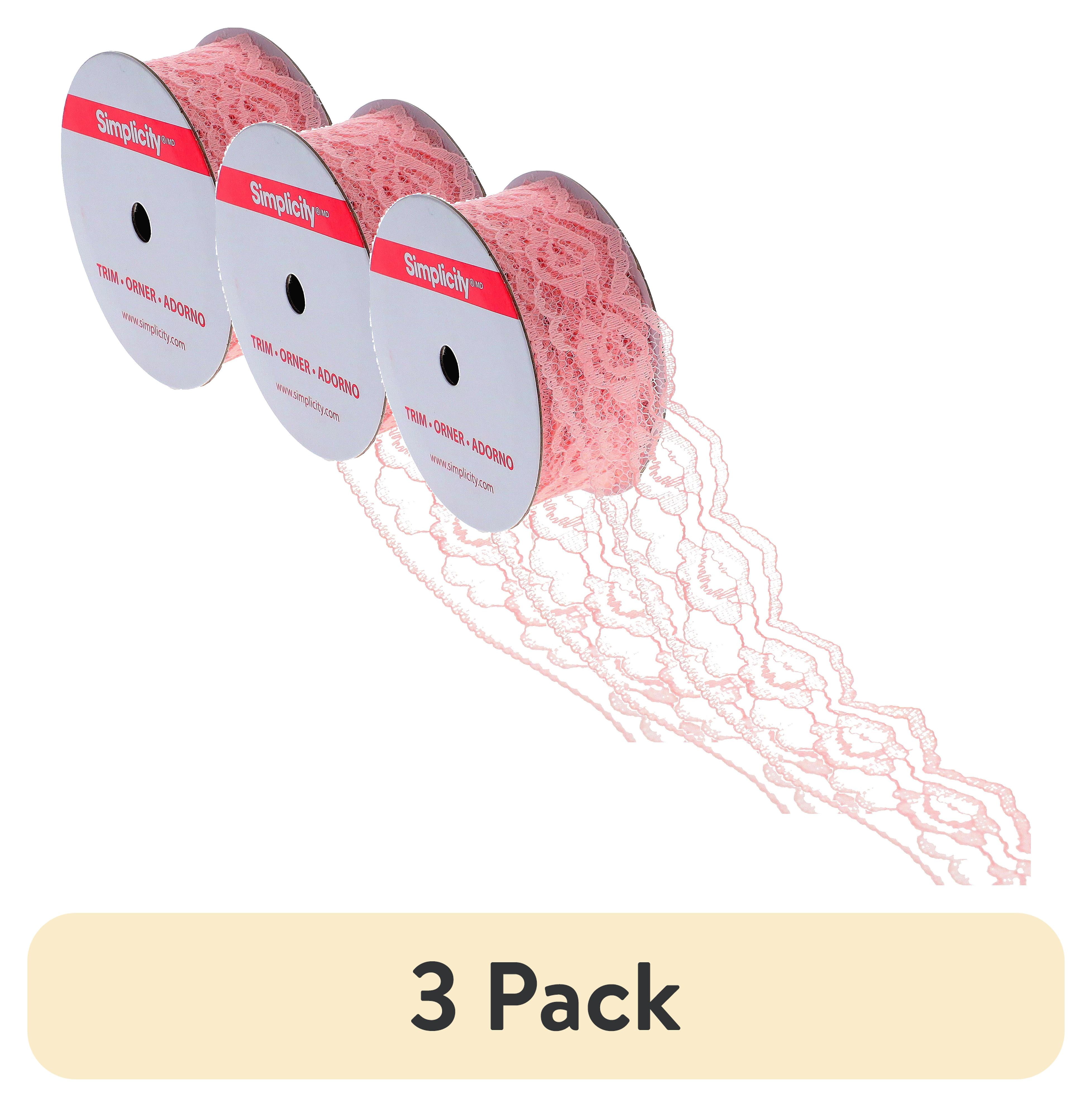 (3 pack) Simplicity Trim, Lt Pink 1 1/4 inch Rose Lace Trim Great for Apparel, Home Decorating, and Crafts, 3 Yards, 1 Each