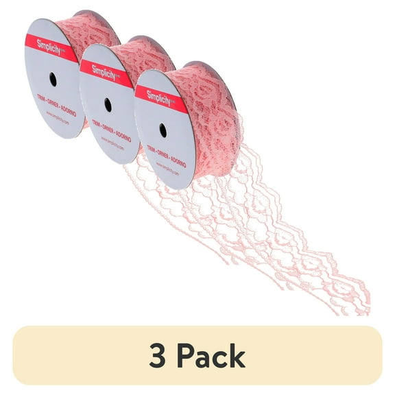 (3 pack) Simplicity Trim, Lt Pink 1 1/4 inch Rose Lace Trim Great for Apparel, Home Decorating, and Crafts, 3 Yards, 1 Each