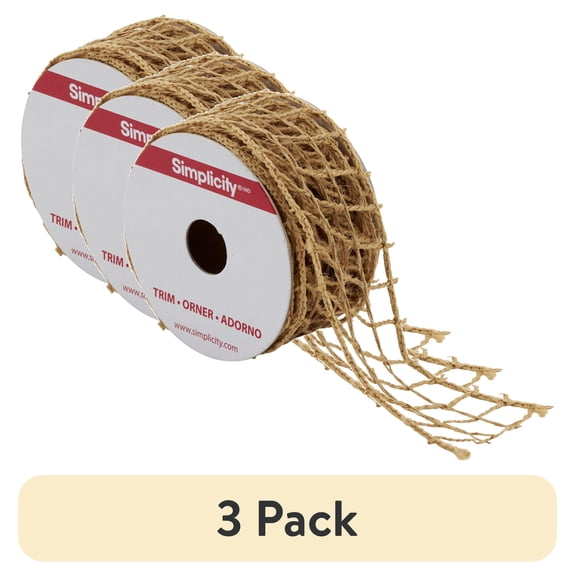 (3 pack) Simplicity Trim, Natural 1 3/4 inch X 3 Yards, Jute Open Weave Trim