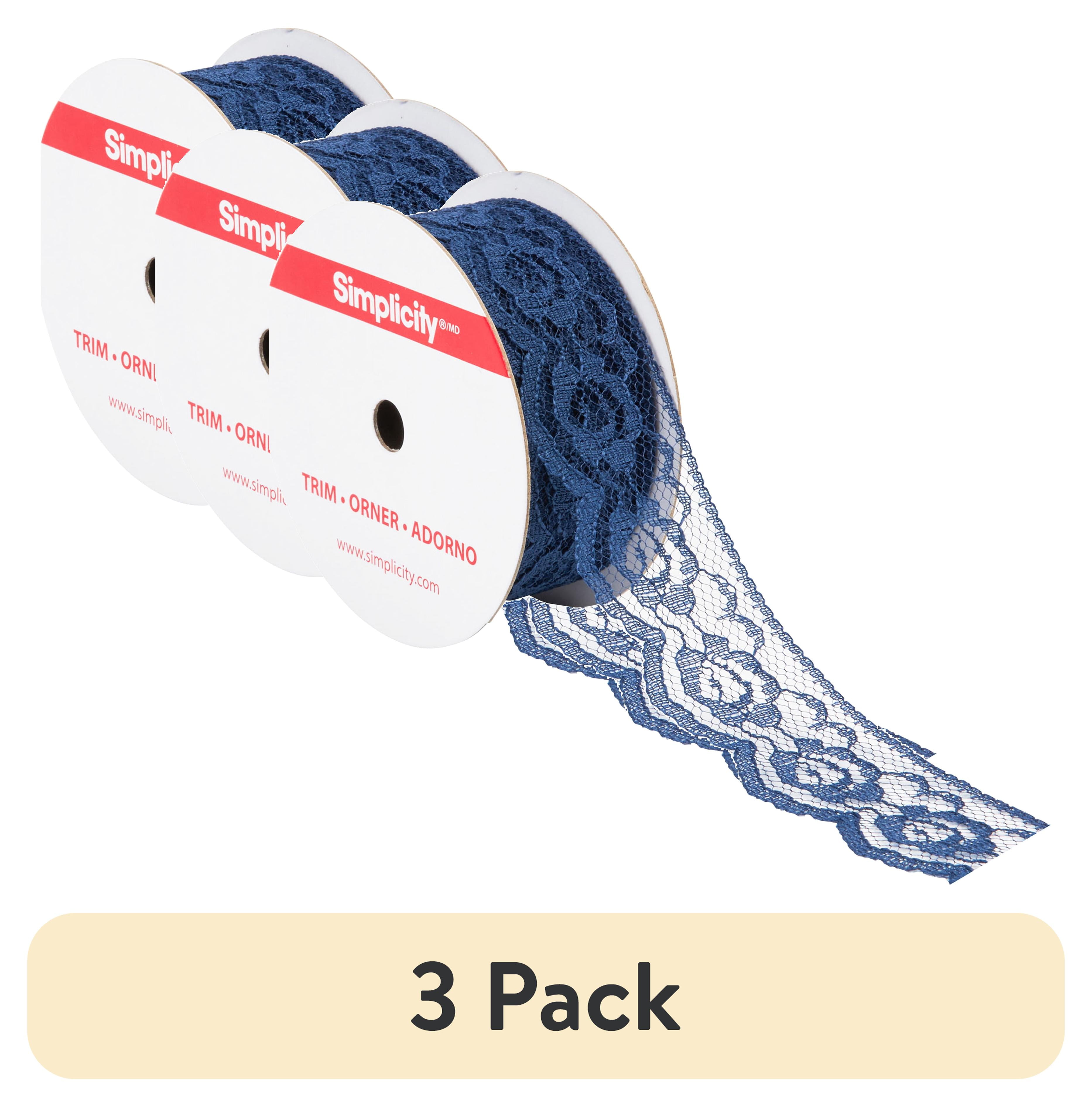 (3 pack) Simplicity Trim, Navy 1 1/4 inch Rose Lace Trim Great for Apparel, Home Decorating, and Crafts, 3 Yards, 1 Each