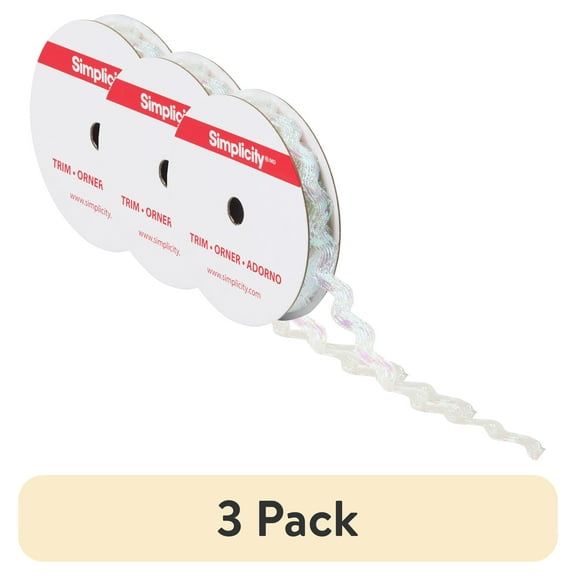 (3 pack) Simplicity Trim, Opal 1/2 inch Metallic Ric Rac Trim Great for Apparel, Home Decorating, and Crafts, 4 Yards, 1 Each
