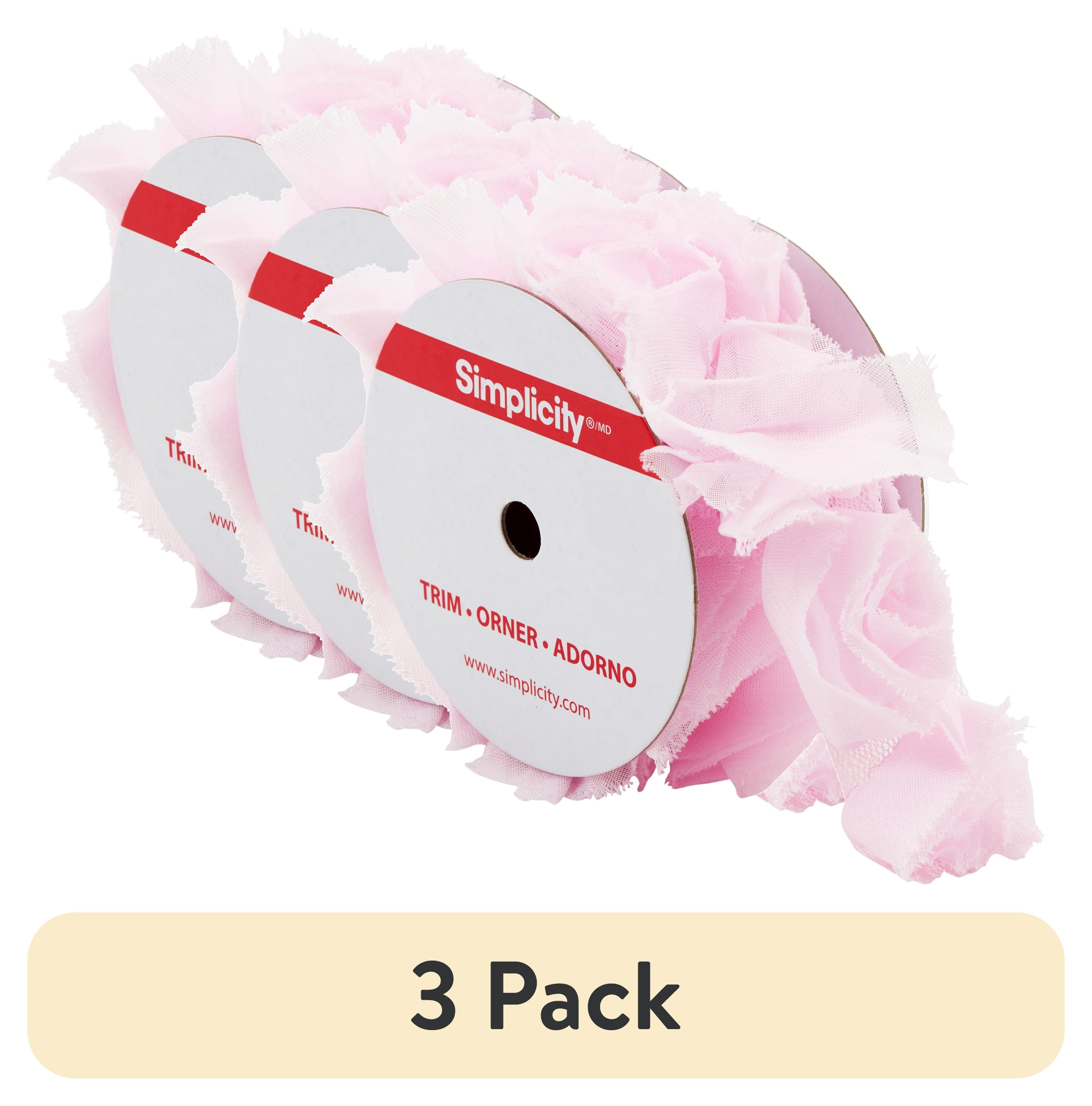 (3 pack) Simplicity Trim, Pink 2 inch Large Ribbon Rose Trim Great for Apparel, Home Decorating, and Crafts, 1 Yard, 1 Each