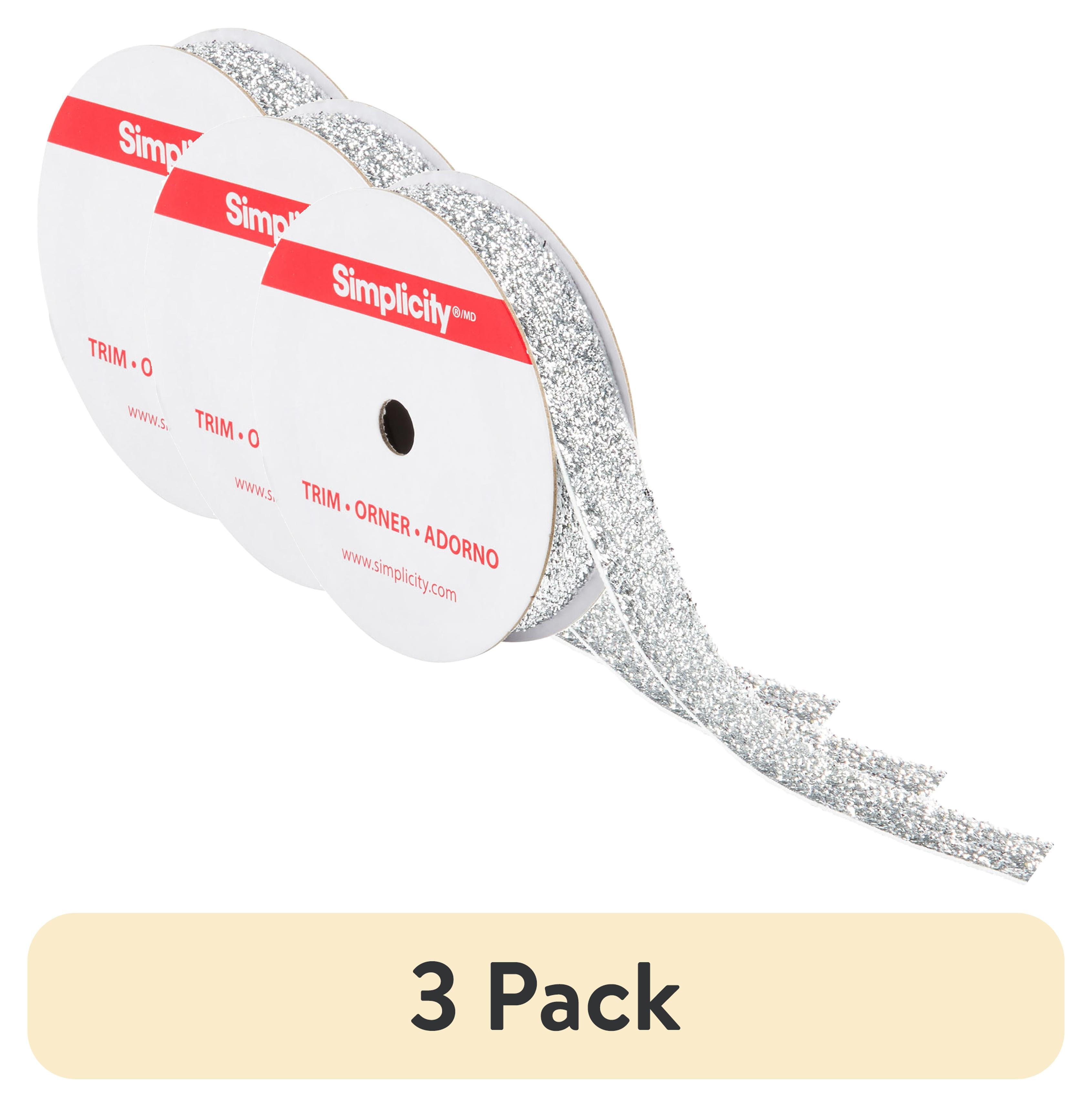 (3 pack) Simplicity Trim, Silver 5/8 inch Metallic Velvet Trim Great for Apparel, Home Decorating, and Crafts, 3 Yards, 1 Each