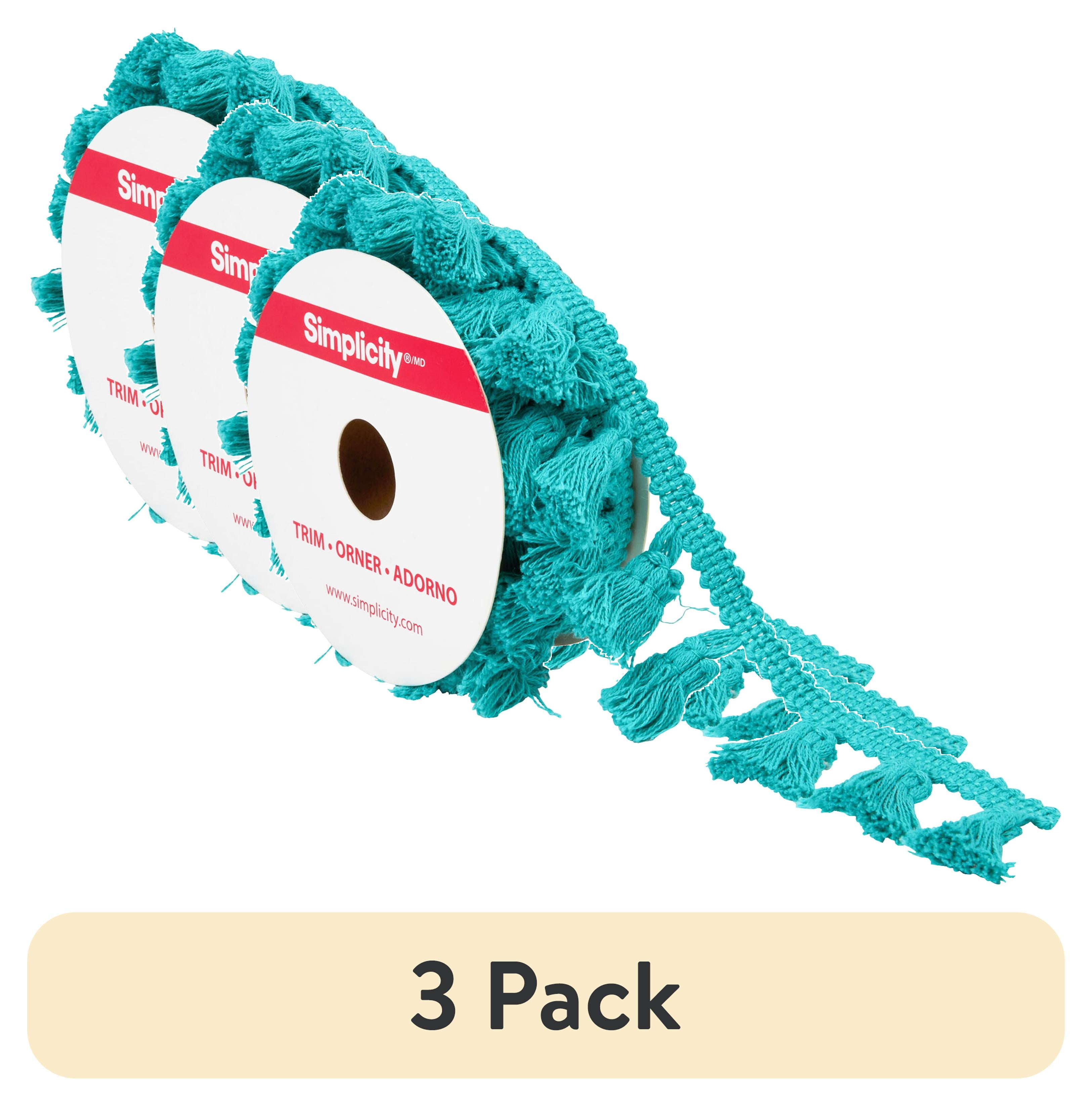 (3 pack) Simplicity Trim, Teal 1 1/4 inch Mini Tassel Fringe Trim Great for Apparel, Home Decorating, and Crafts, 2 Yards, 1 Each