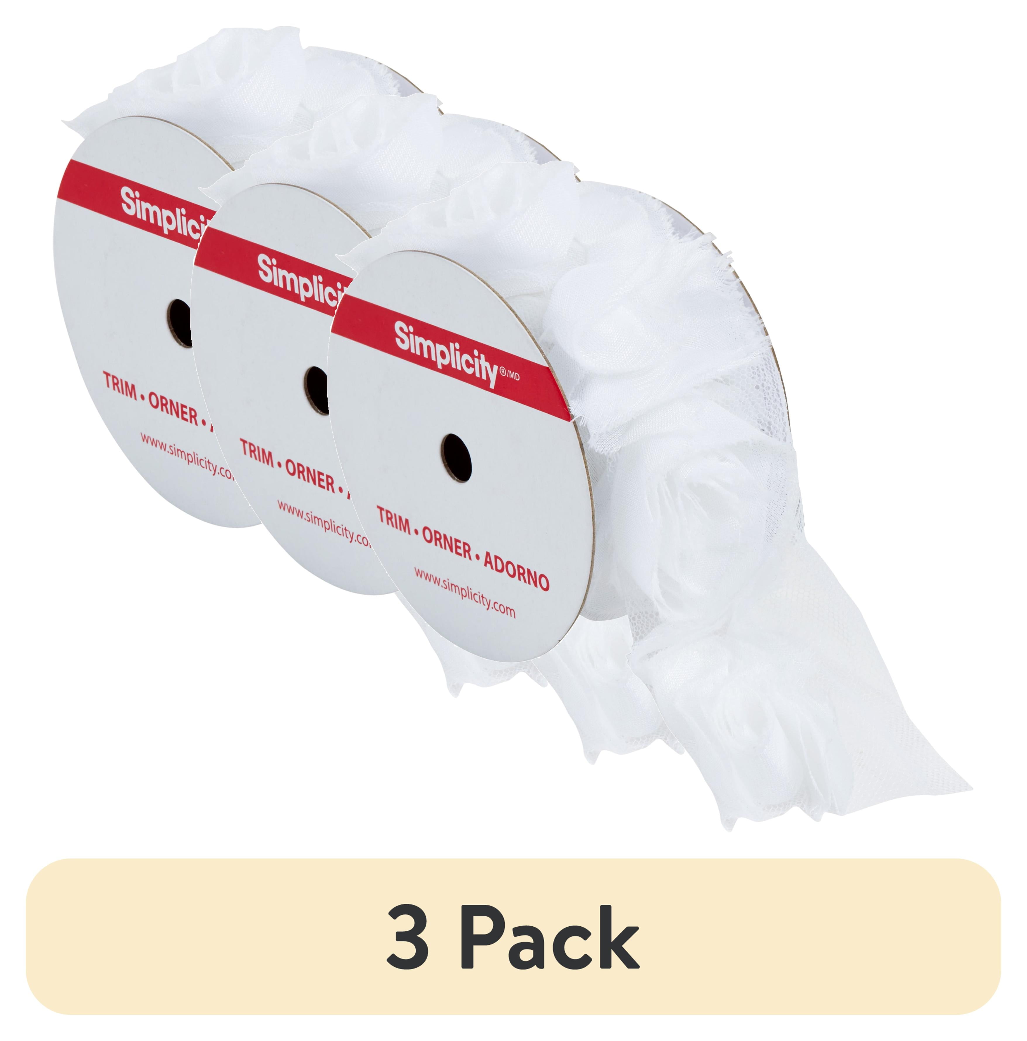 (3 pack) Simplicity Trim, White 2 inch Large Ribbon Rose Trim Great for Apparel, Home Decorating, and Crafts, 1 Yard, 1 Each
