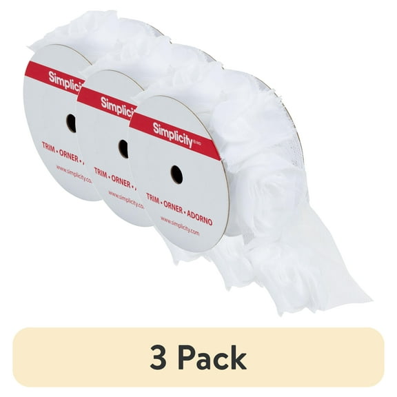 (3 pack) Simplicity Trim, White 2 inch Large Ribbon Rose Trim Great for Apparel, Home Decorating, and Crafts, 1 Yard, 1 Each