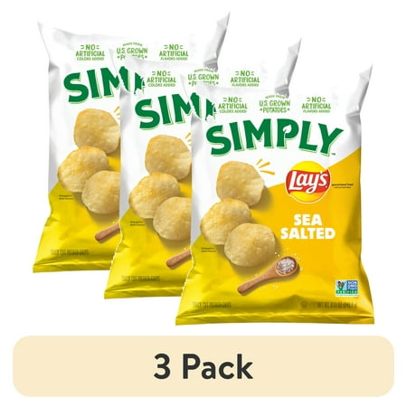 (3 pack) Simply Lay's Sea Salted Thick Cut Potato Chips, 8.5 oz Bag