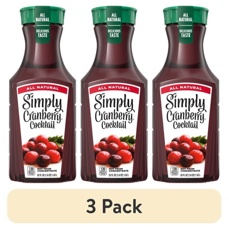 (3 pack) Simply Non GMO All Natural Cranberry Cocktail Fruit Juice, 52 fl oz Bottle