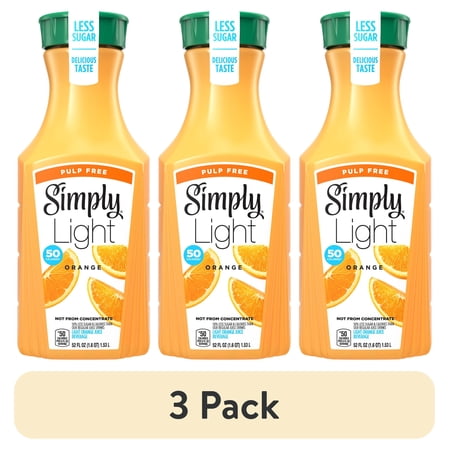 (3 pack) Simply Light Pulp-Free Orange Juice Bottle, 52 fl oz