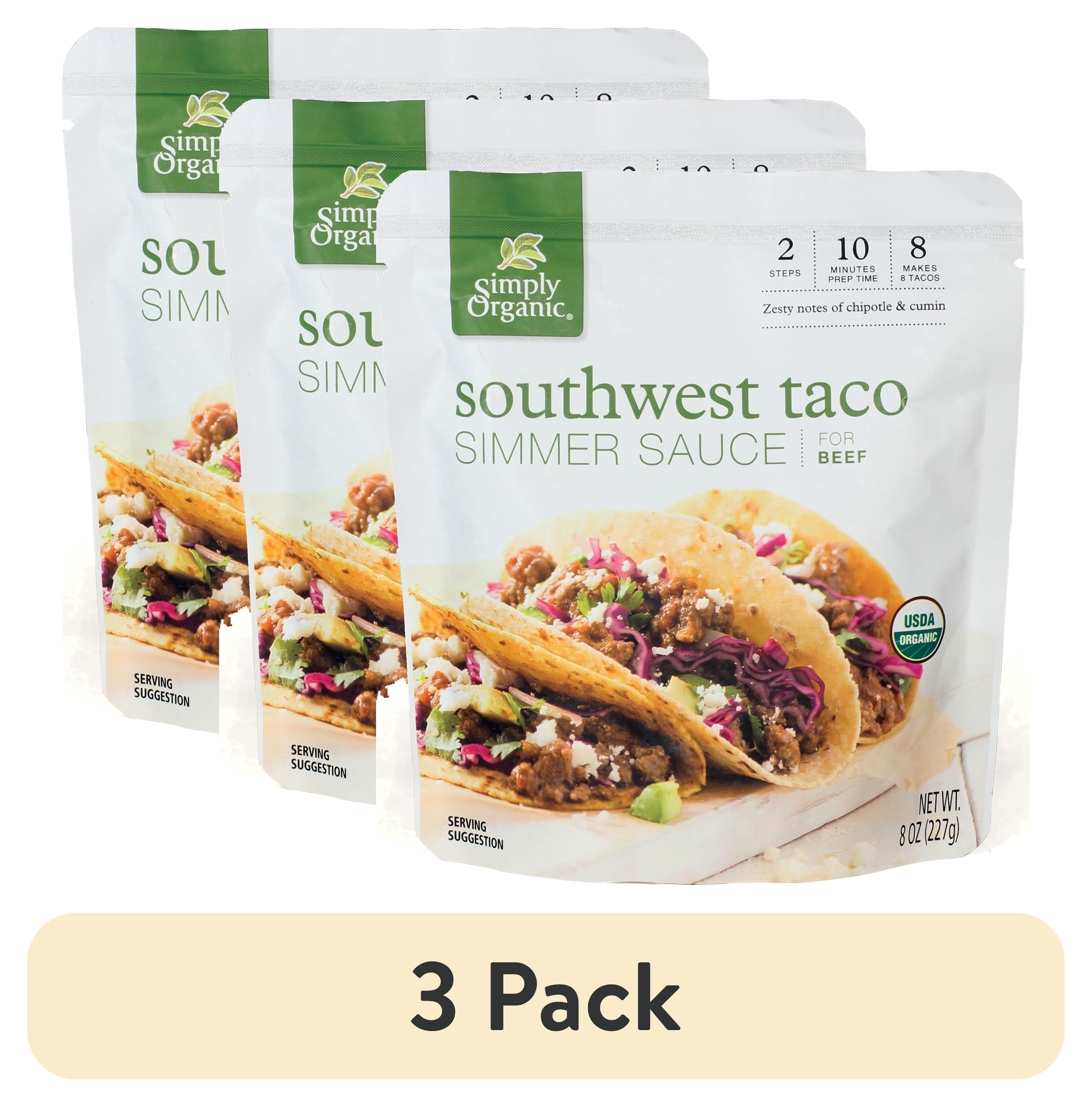 (3 pack) Simply Organic Southwest Taco Simmer Sauce For Beef, 8 oz (227 g)