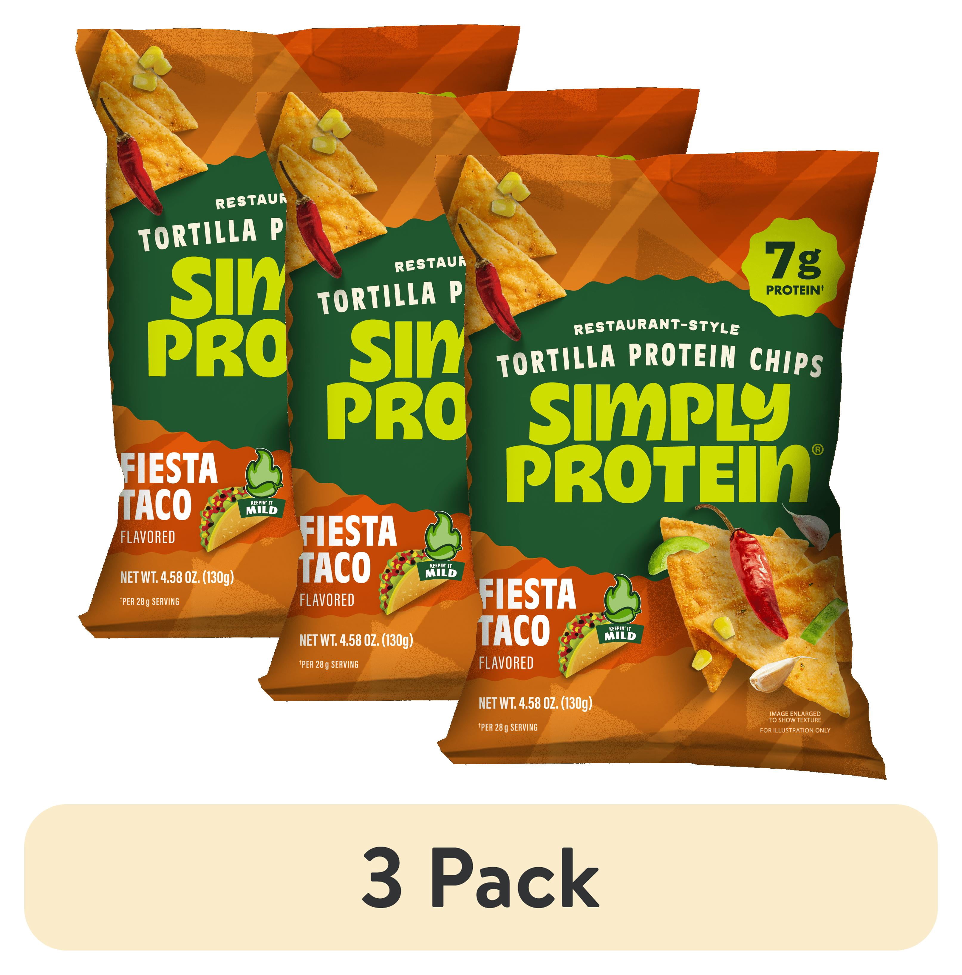 (3 pack) SimplyProtein® Restaurant Style Tortilla Chips Fiesta Taco, 7g Protein, Gluten Free, 1 Pack, 4.58 oz