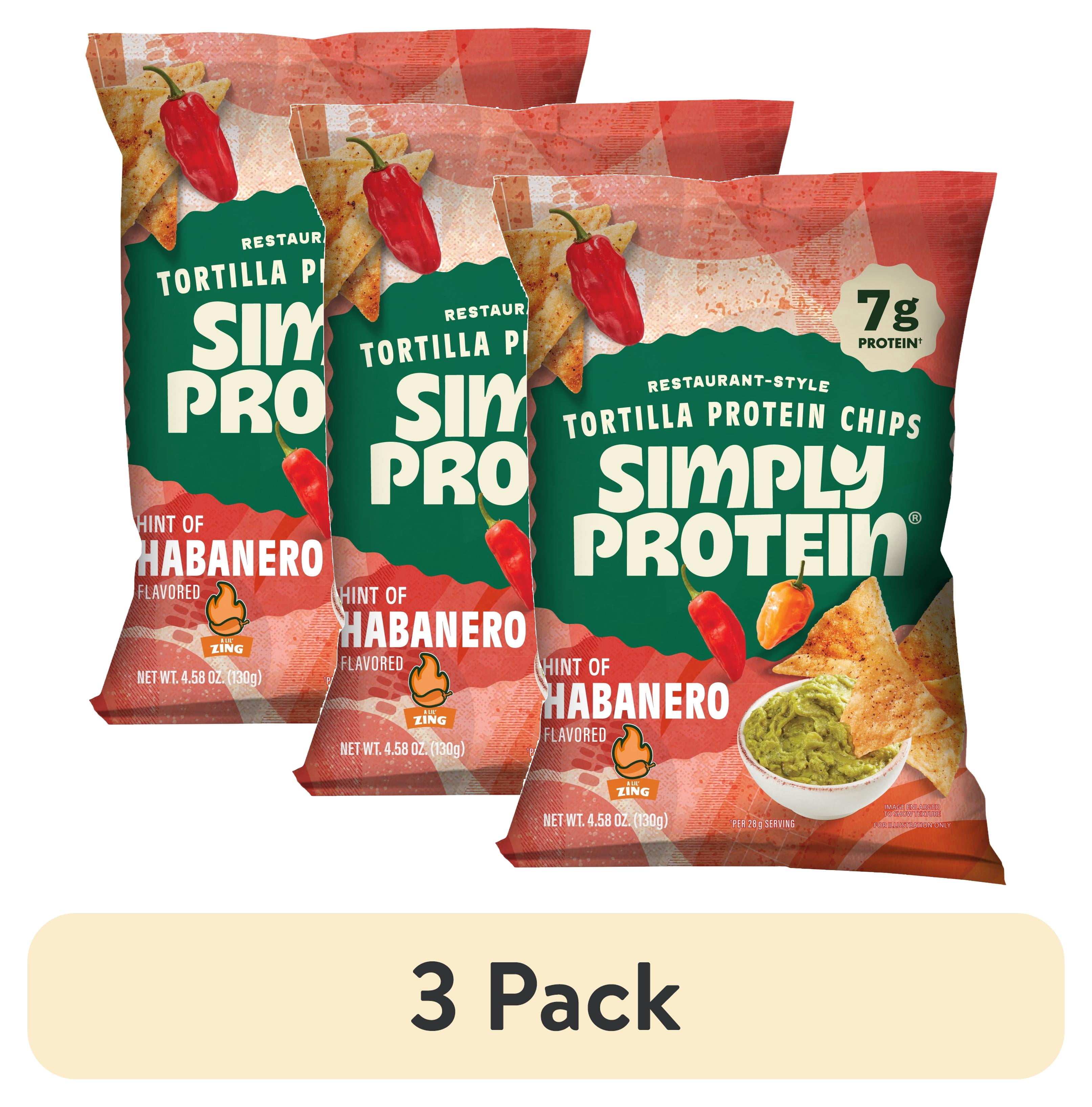 (3 pack) SimplyProtein® Restaurant Style Tortilla Chips Hint of Habanero, 7g Protein, Gluten Free, 1 Pack, 4.58 oz
