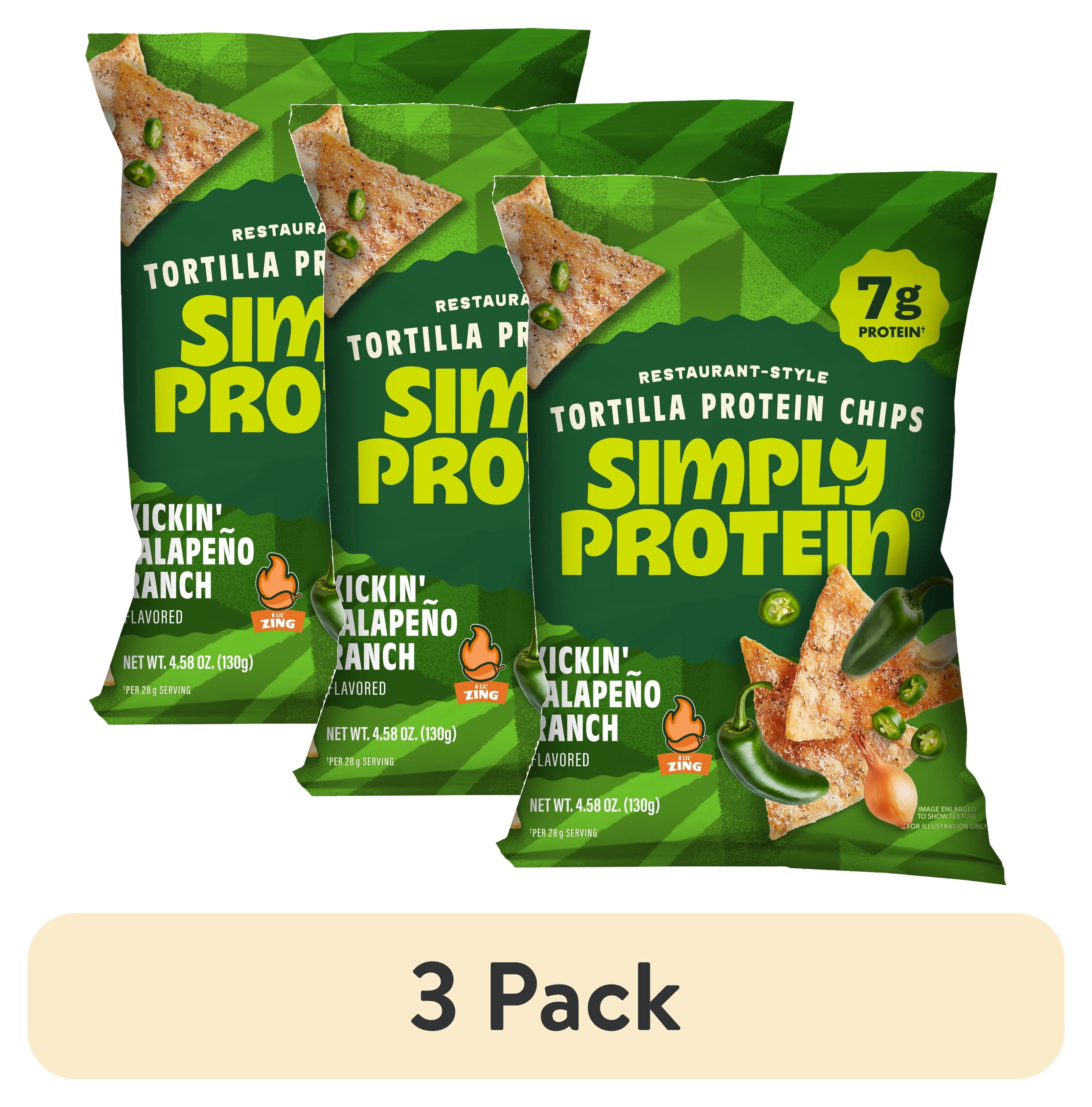 (3 pack) SimplyProtein® Restaurant Style Tortilla Chips Jalepeno Ranch, 7g Protein, Gluten Free, 1 Pack, 4.58 oz