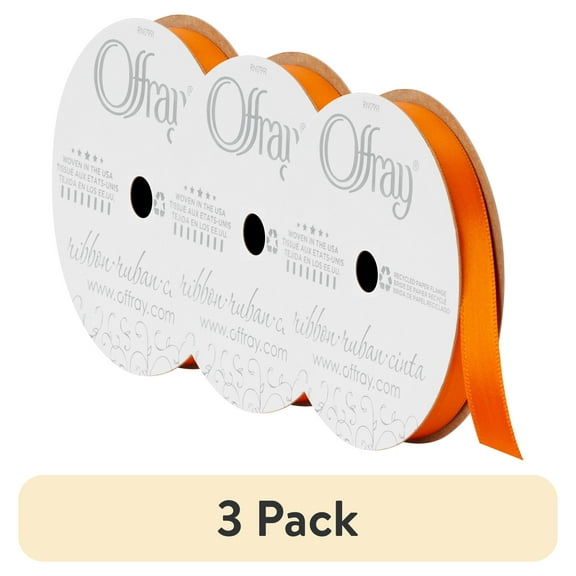 (3 pack) Offray Single Face Satin Ribbon 3/8"X18', Torrid Orange