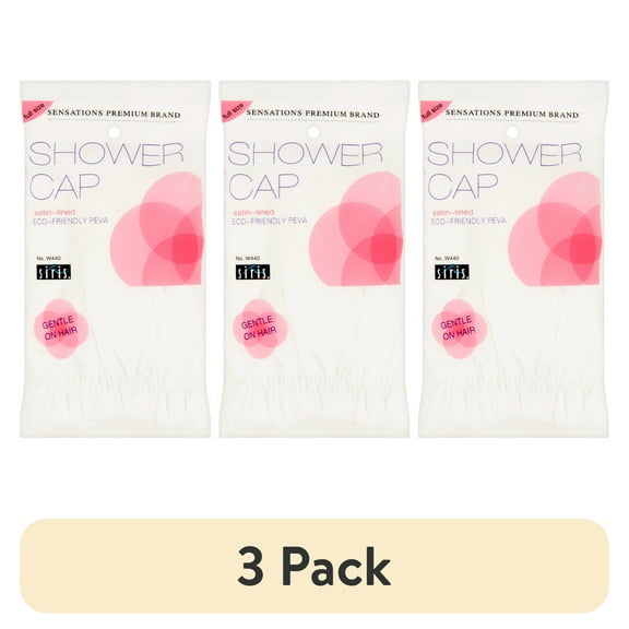 (3 pack) Siris Satin Lined Vinyl Shower Cap, Full Size, 1 Ea