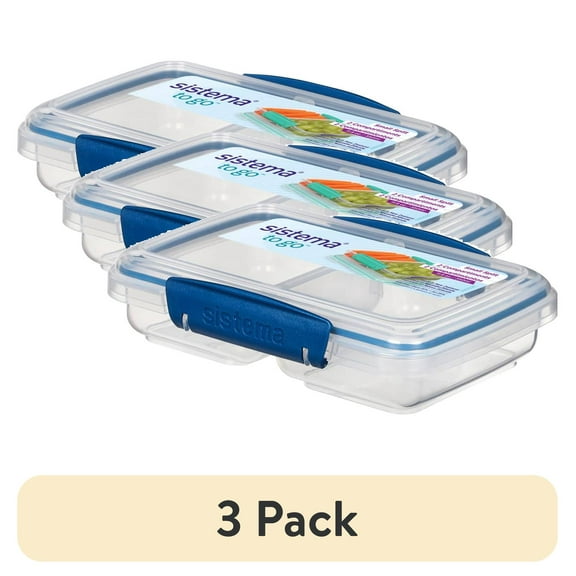 (3 pack) Sistema 1.4 Cup Small Split To Go Food Storage Container, Blue