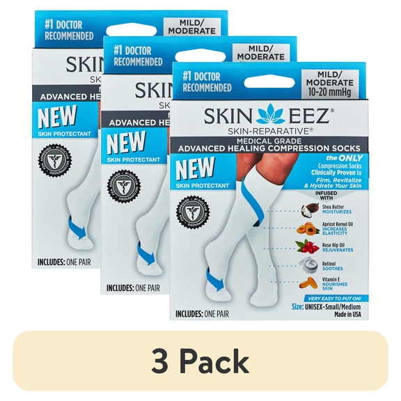 (3 pack) Skineez Hydrating Compression Socks 10-20mmHg, size S/M, White
