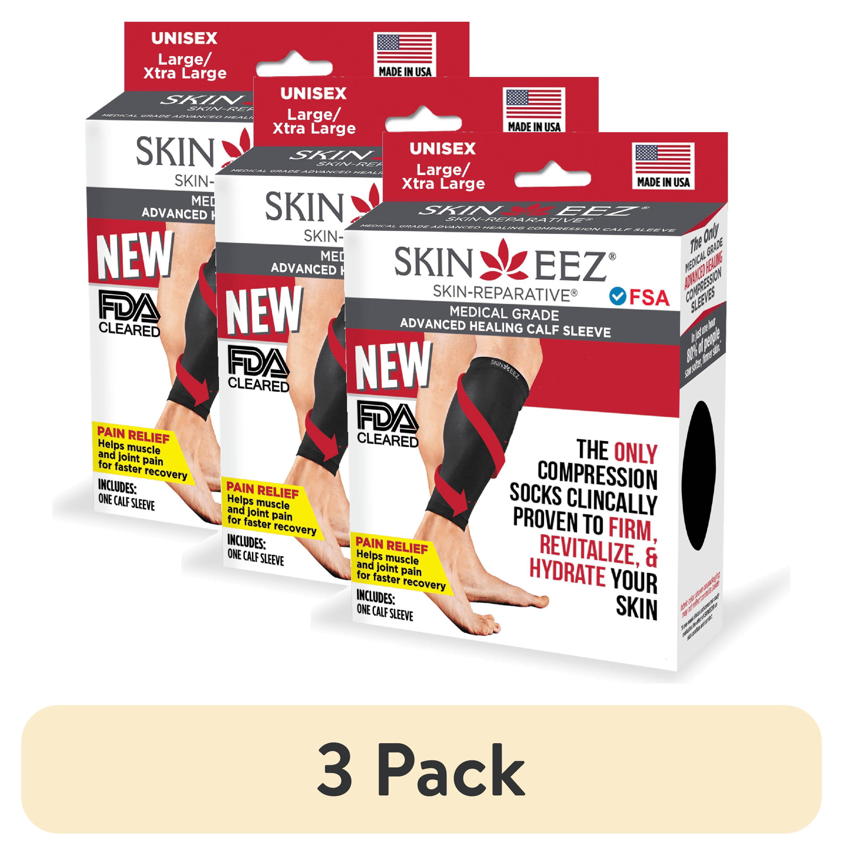 (3 pack) Skineez Hydrating Moderate Compression Calf Sleeve, Size L/XL, Black