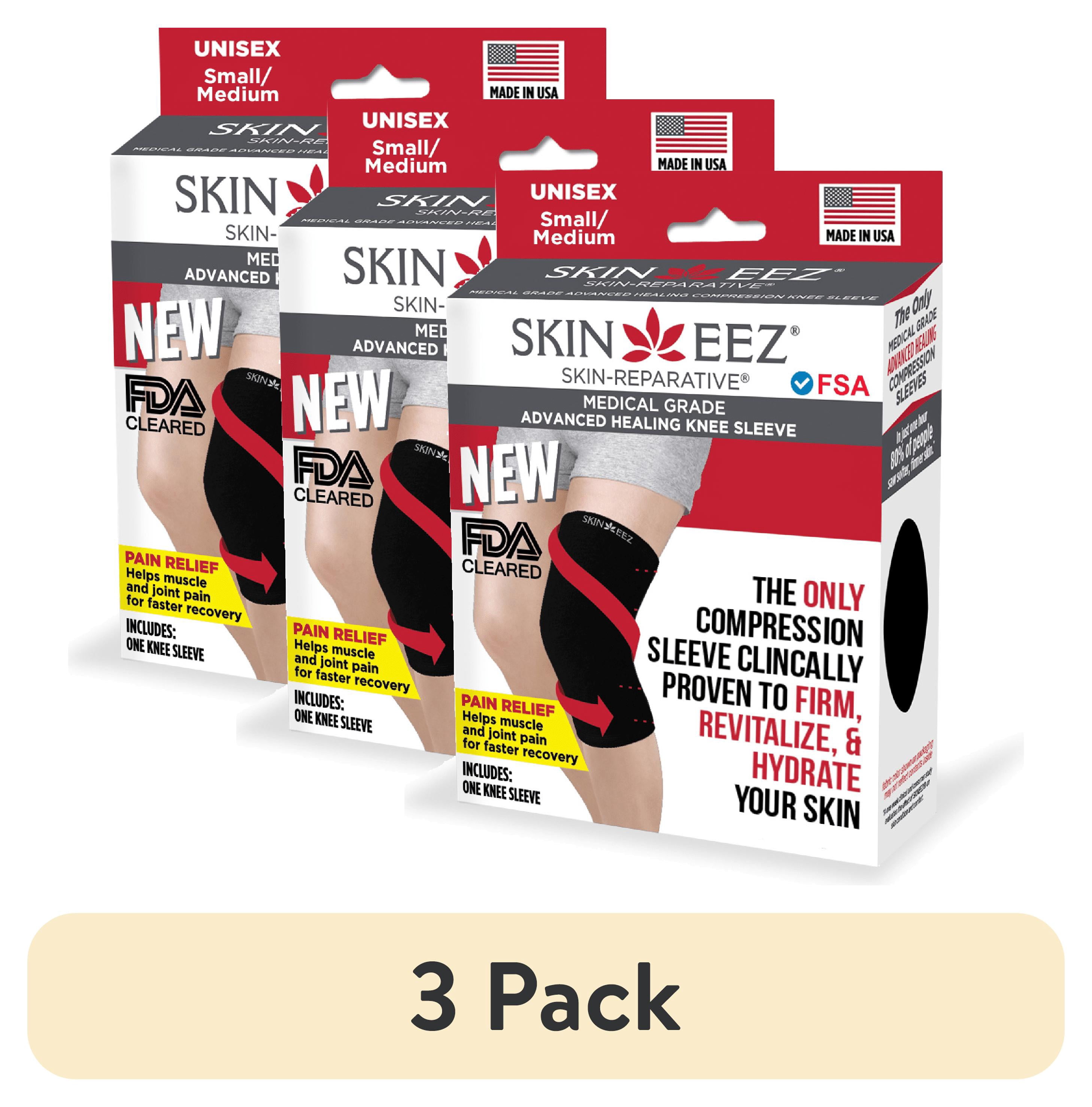 (3 pack) Skineez Hydrating Moderate Compression Knee Sleeve, Size S/M, Black