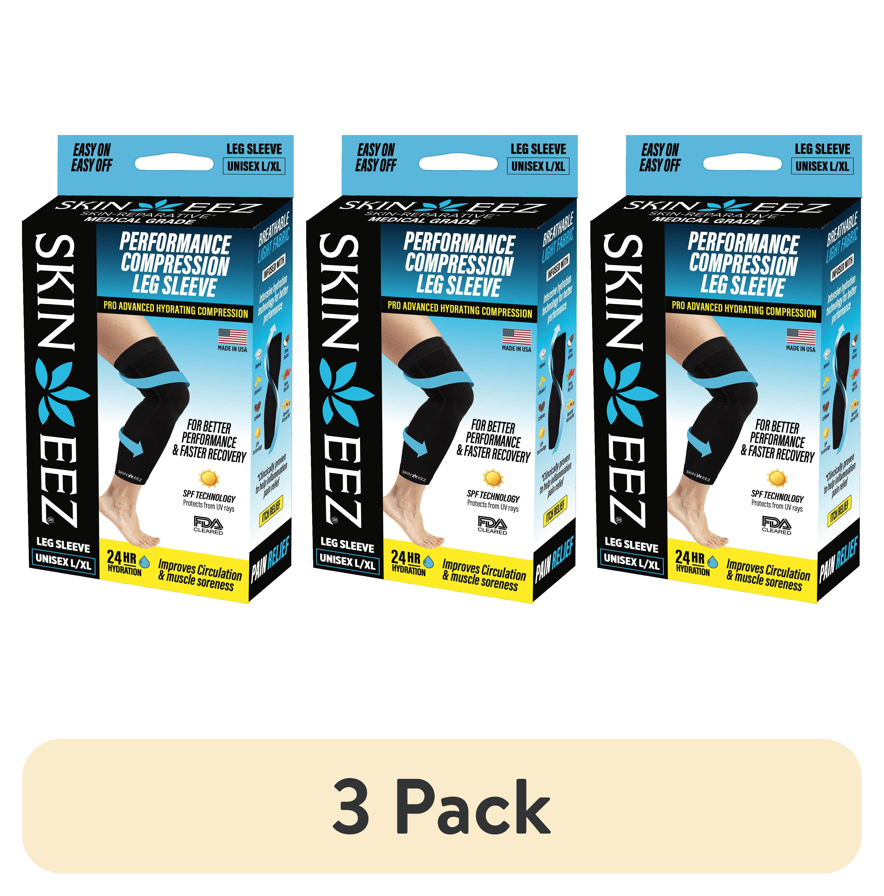 (3 pack) Skineez Hydrating Moderate Compression Leg Sleeve, L-XL, Black