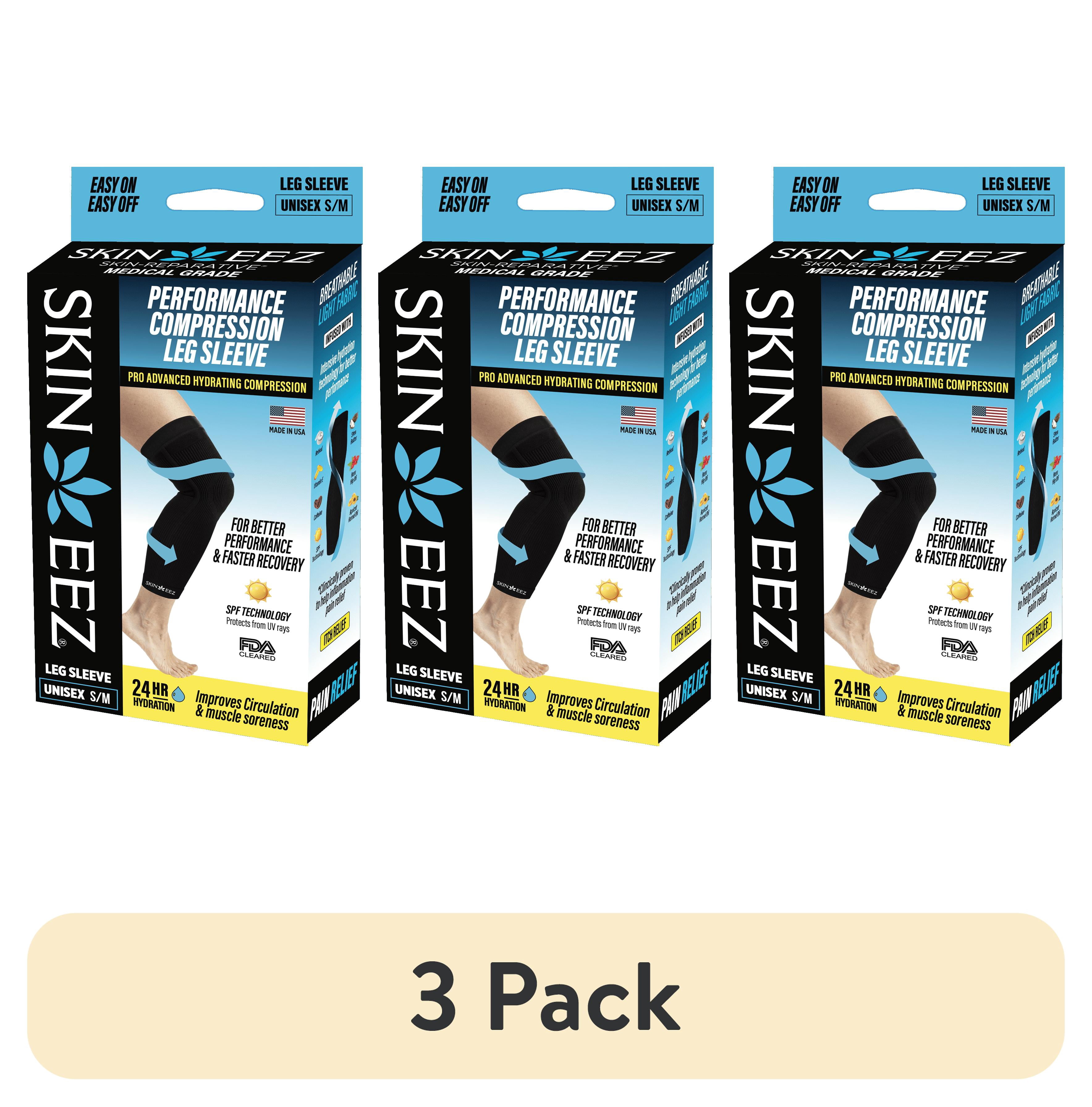 (3 pack) Skineez Hydrating Moderate Compression Leg Sleeve, Size S/M, Black